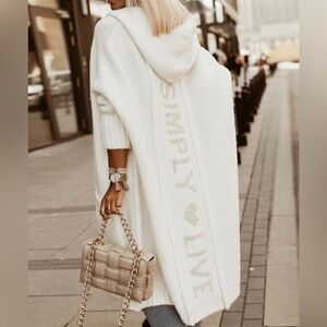New KOANDAILY Letter Heart Print Hooded Longline Oversized Cardigan Size Small